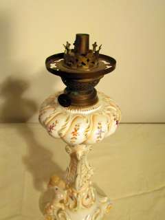   European Miniature Porcelain Figural Oil Lamp,   