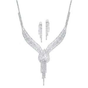    Rhinestone Cascade Lariat Necklace and Earrings Set Jewelry