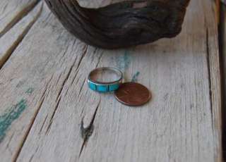 Vintage Zuni Inlay Ring Turquoise Channel Set Band  