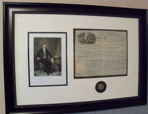   Monroe Signed 1817 Illinois Land Grant Framed Bronze Medal  