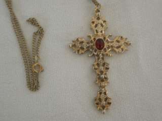 Vintage, AVON, Garnet Cross Pendant Necklace  