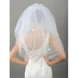   4T Pearl and Floral Elbow Bridal Wedding Veil 