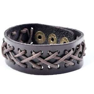    Brown Leather and Hemp Strap Handmade Leather Bracelet #11 Jewelry