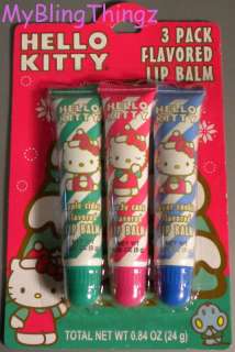 SANRIO HELLO KITTY 3 PK Christmas Flavored Lip Balm Set  