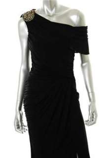 David Meister NEW One Shoulder Black Formal Dress Embellished Ruched 