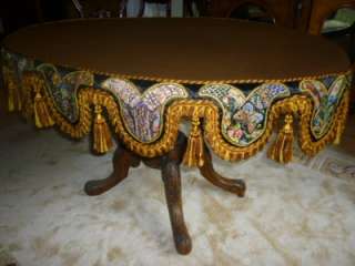 ANTIQUE SUPERB EMBROIDERED TABLE COVER FLORA FRUITS BUTRFLY SILK 