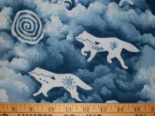 Native American Legacy Wolf Horses Southwest Western Blue Quilt Fabric 
