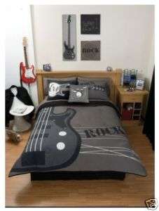 New Teens Black Gray White Rock Guitar Comforter Bedding Sheet Set 