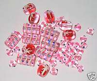 50 Chunky Pink Gift Box Swirl Polka Dot Glass Beads  
