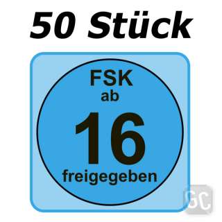 50 x FSK 16 Aufkleber Sticker Etiketten Label 16 Jahre  