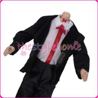 prom suit Black and white jumpsuits coat w/ red tie for Male Ken 