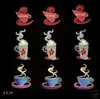 9PCS LOT~COFFEE CAPPUCCINO CUPS~IRON ON APPLIQUES PATCH  