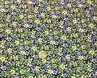   yards Cotton Fabric Flowers Blue Purple Violets Lavender Floral Flower