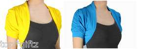 Knit Bolero Short Sleeve Bolero Shrug Jacket S~L Yellow or Torqouise 