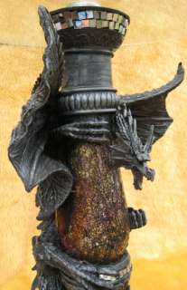 LARGE GOTHIC GUARDIAN DRAGON ON COLUMN GLASS TOP TABLE  