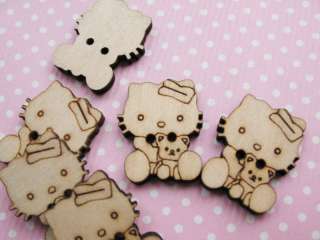 30 Lt. Brown Wood Hello Kitty Custom Made Buttons H01  