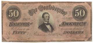 1864 $50 Confederate Note   Crisp **  