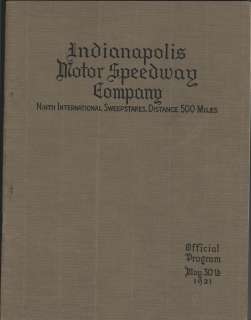 1921 INDIANAPOLIS 500 Auto Race Official Program  