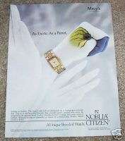 1987 Noblia Citizen watches PARROT hand art VINTAGE AD  