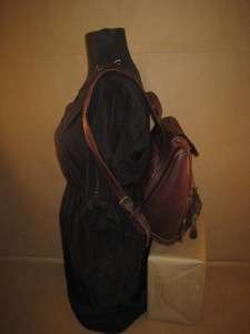   Mahogany Brown Leather Backpack Rucksack Knapsack Bag Simple Rare