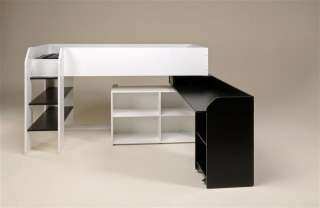 Hochbett mit schwenkbarem Schreibtisch ; weiß / schwarz  