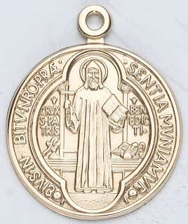 14K St Benedict Patron Medal Religious Protector Saint  