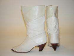VTG 80s Off White Leather Western High Heel Dress Calf Boots 7.5 USA 