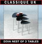 Cara Nest of 3 Three Coffee Tables Black Glass / Chrome  