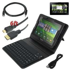 Black Leather Case with Bluetooth Keyboard + Screen Protector + 6 FEET 