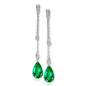   81Ct Pear Cut Emerald & Diamond Hanging Earrings 18k Gold Jewelry
