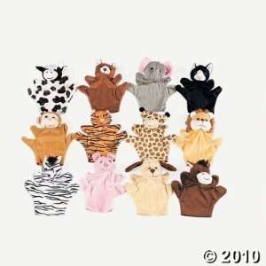  6 Plush Velour Animal Hand Puppets: Toys & Games