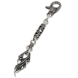    Sterling Silver Antiqued Large Talon & Red CZ Key Ring Jewelry