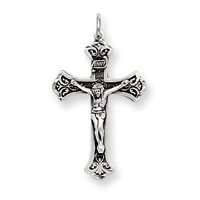    Sterling Silver Antiqued Diamond Cut Crucifix Pendant Jewelry