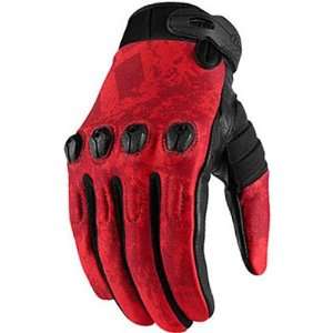 Icon Sub Etched Mens Textile Street Motorcycle Gloves   Red / X Large