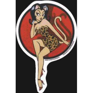 Sexy Cat Woman on Red Circle wearing Leopard Dress   Sticker / Decal