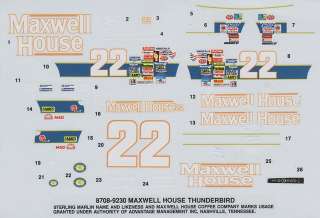   Sterling Marlin Maxwell House Ford 1/32nd Waterslide Decals Slot Car