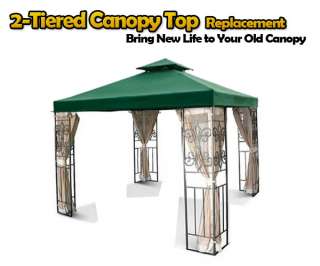   Two Tiered Replacement Patio Garden Gazebo Canopy Top 10x10   Green