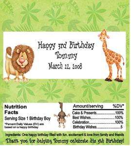 Zoo Animals Birthday Candy Wrappers Party Favors Custom  