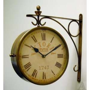   Antique Style Brass Double Sided Train Station Clock