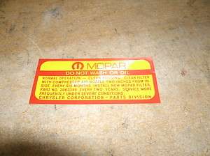 1972 1973 PLYMOUTH DUSTER 340 AIR CLEANER BASE DECAL  