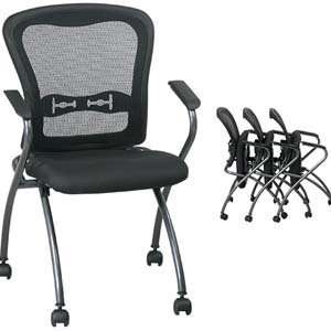 Deluxe Folding Chair with ProGrid Back, Arms, Casters, Titanium Finish 