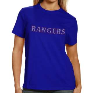   Rangers Ladies Sequin Jersey Logo Premium T Shirt   Royal Blue  