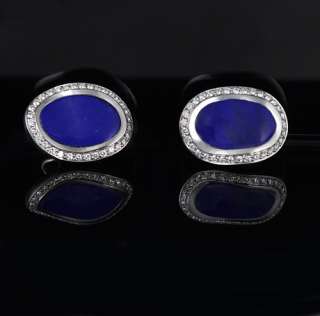 Salavetti Signed Blue Lapis 18k Gold Diamond Earrings  