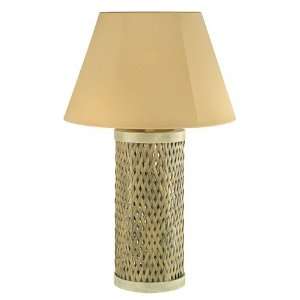    76 1 Light Outdoor Table Lamp with Tan Fabric Shade, Blue/Tan Rattan