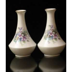  Noritake Nippon 4 Bone China Set of 2 Vases with Violets 