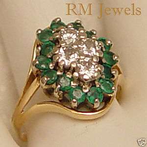 Diamond & Emerald 14Kt Gold Vintage Ring   1.5 Carats  