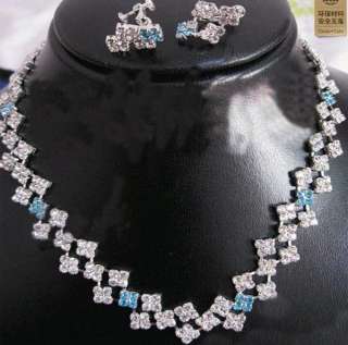   CRYSTAL FLOWER CHAIN NECKLACE STUD EARRING BRIDAL WEDDING JEWELRY SET