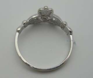 14k White Gold Claddagh Ring Irish Celtic Ladies w/ Diamond  
