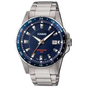   2AV Silver Stainless Steel Quartz Watch with Blue Dial: Casio: Watches