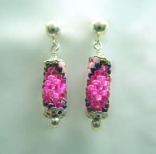 Pink Bead Crochet Earrings  